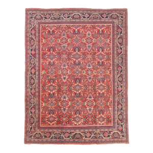 Antique Persian Mahal Rug Scalloped Shaped Colorful Motifs in All-Over Design Rug 10.8 x 14.1