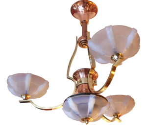 French Opalescent 3-Arm Chandelier in Brass and Glass from Petitot, 1930s