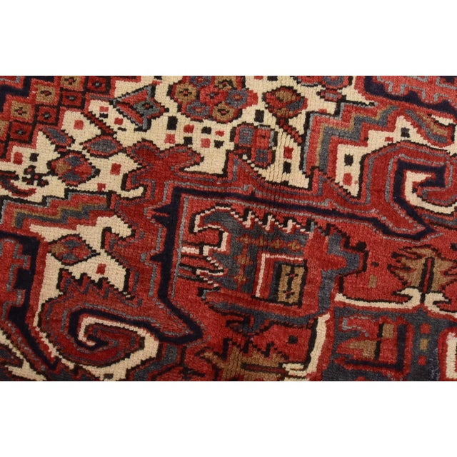 Heriz Rug 9'8'' X 13'1'' Red Wool Vintage Tribal Hand-Knotted Oriental Carpet For Sale - Image 4 of 15