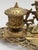 Vintage Ornate Baroque Revival Cast Brass Double Inkwell Desk Set With Porcelain Liners For Sale In New York - Image 6 of 17