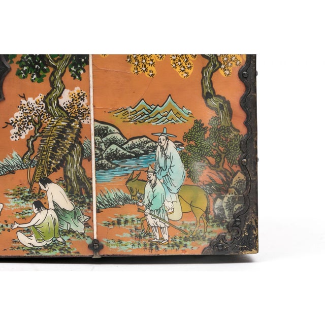 Chinese Vintage Chinese Painted Jewelry Box With Metal Mounts For Sale - Image 3 of 16