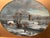 Small oval winter oil/canvas with cottage, arch bridge, windmill and figures, ca. 1860, att: Joseph Hidley of Postenkill....