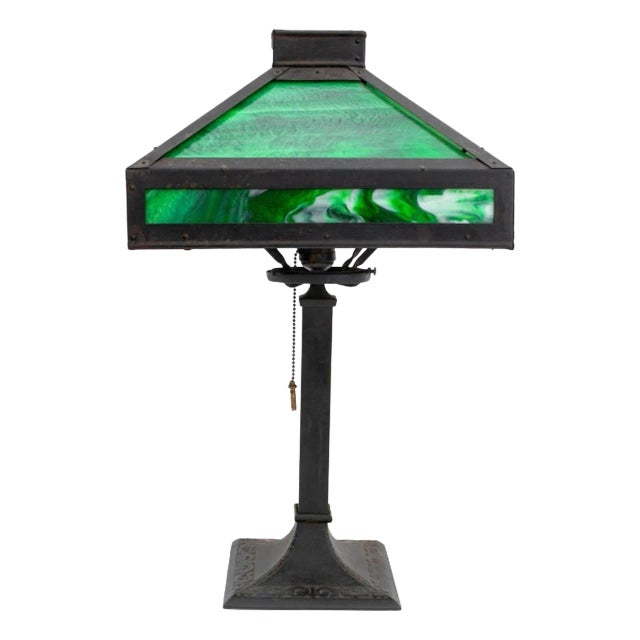 Arts and Crafts Slag Glass Table Lamp For Sale