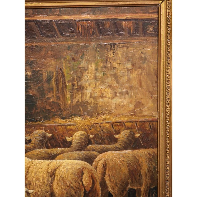 19th Century French Oil on Canvas Painting, “In the Sheepfold”, Signed Lecler For Sale - Image 10 of 13