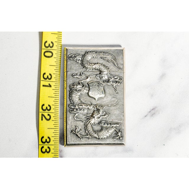 Refined Antique Chinese Export 900 Silver Calling Card Case Holder Dragon Bamboo Bird Asian Design For Sale - Image 17 of 17
