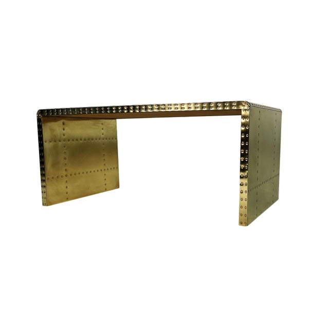 Mid-Century Modern Vintage Sarreid Brass Clad Waterfall Coffee Table or Bench For Sale - Image 3 of 15