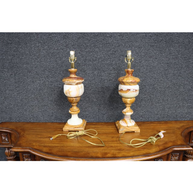 Pair of Italian Neoclassical Alabaster Table Lamps For Sale - Image 10 of 11