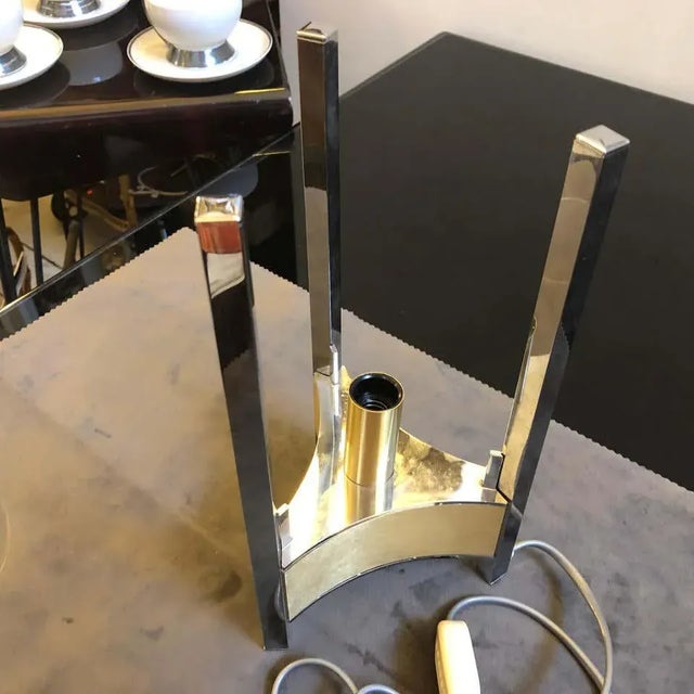 Brass 1960s Italian Mid-Century Modern Gaetano Sciolari Chrome and Brass Table Lamp For Sale - Image 8 of 11