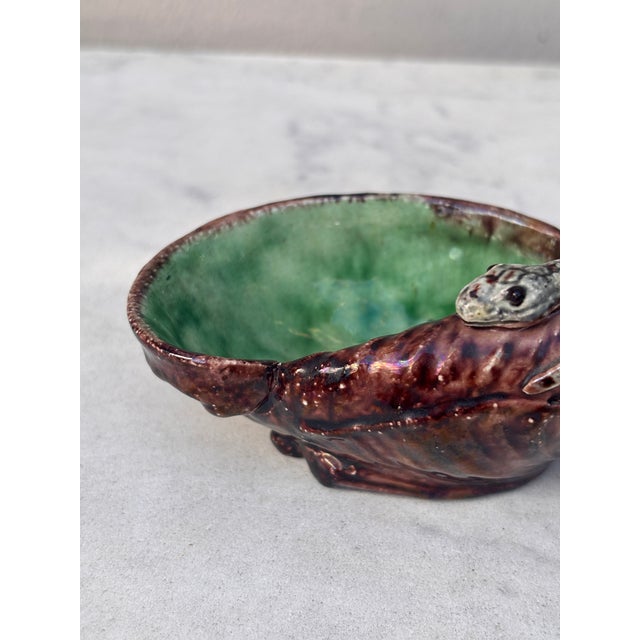 Late 19th Century Late 19th Century Rare French Majolica Palissy Snake Salt Cellar Pot Thomas Sergent For Sale - Image 5 of 6
