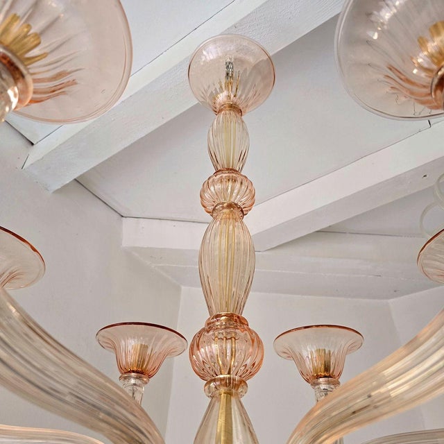 1970s Pink Neoclassical Murano Glass Chandelier For Sale - Image 4 of 9