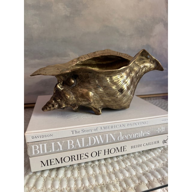 Mid-Century Modern Vintage Large Brass Conch Seashell Planter For Sale - Image 3 of 7
