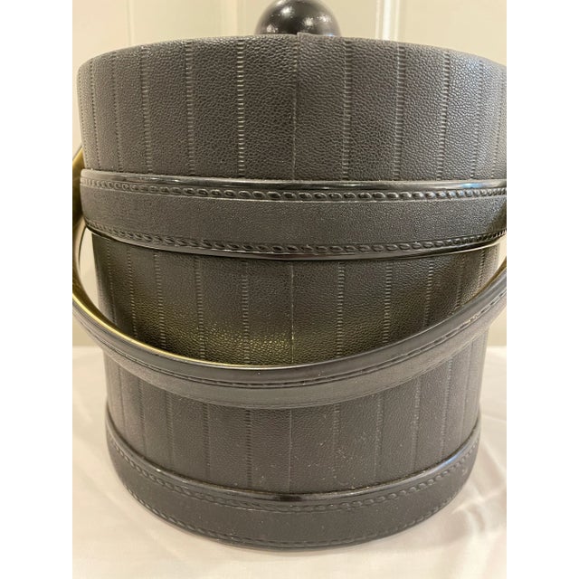 Black Mid 20th Century Black and Brass Leather Pinstripe Ice Bucket For Sale - Image 8 of 12