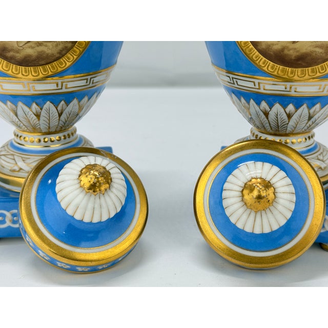 19th C. Kpm Porcelain Celestial Blue Ground & Grisaille Window Urns - Pair For Sale - Image 10 of 10