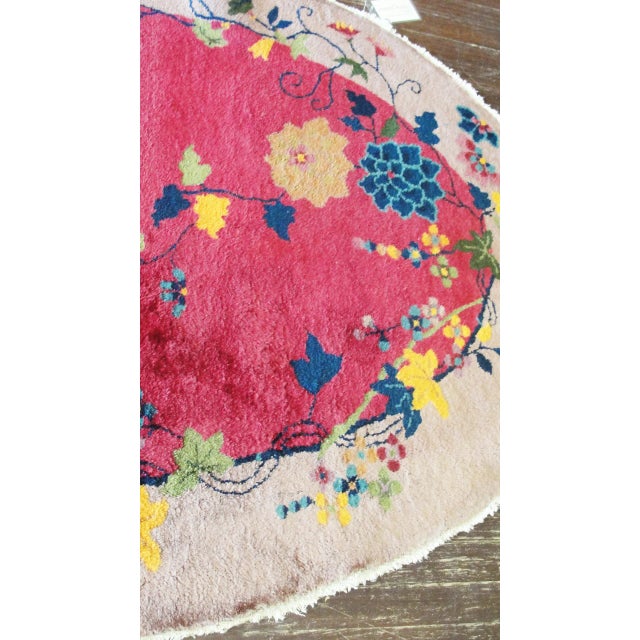 Red Antique Art Deco Chinese Rug 3'10" X 6'9" Oval For Sale - Image 8 of 10