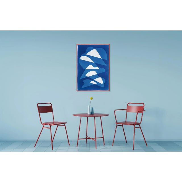 2025, Post Modern, Blue and White Abstract Shapes, Unique Monotype Cyanotype on Watercolor Paper by Kind of Cyan For Sale - Image 4 of 8