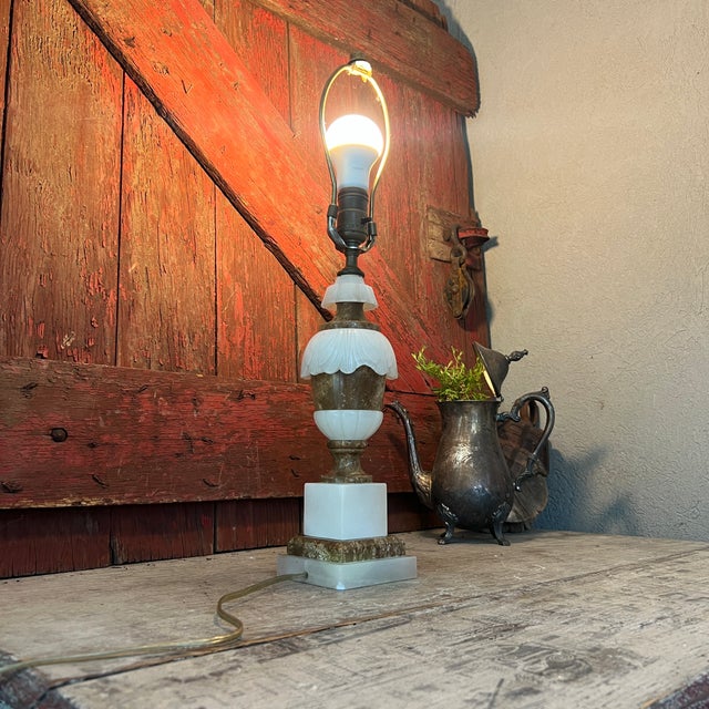 Vintage Italian Marble & Alabaster Urn Lamp 13" Elegant Design With Brass Accents For Sale - Image 12 of 18