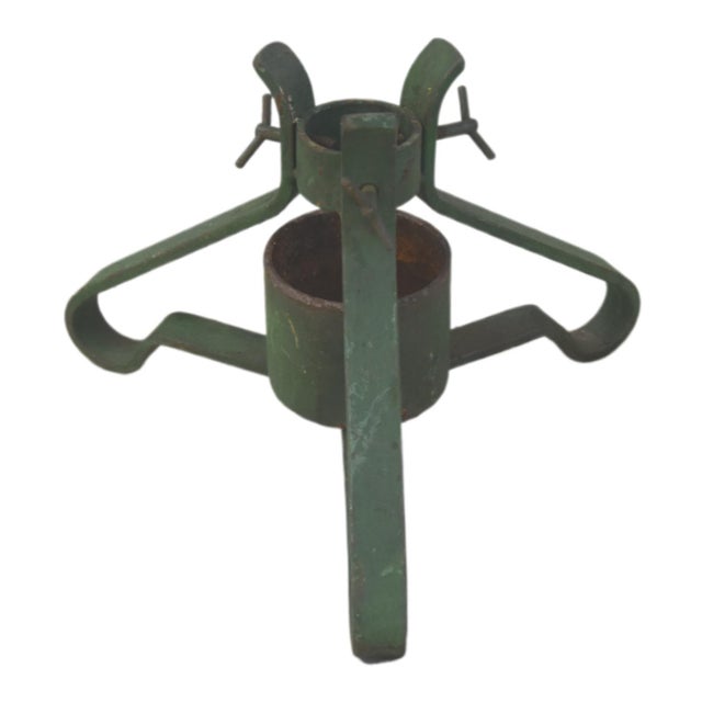 Vintage Iron Metal Green Christmas Tree Stand For Sale - Image 4 of 5