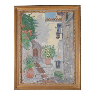 William Benecke Oil Painting on Canvas ‘Street in Eze’ - Signed For Sale
