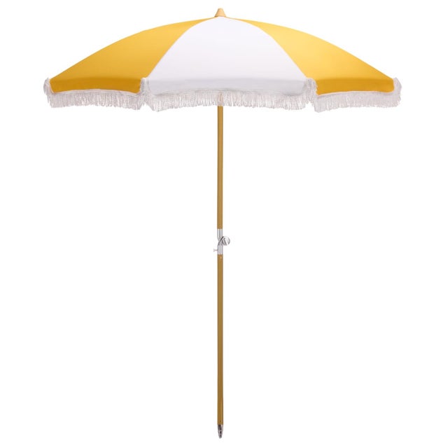 Yellow Gallo 6.5 Ft Beach Fringed Umbrella, Yellow Cabana Stripe For Sale - Image 8 of 8
