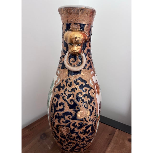 Ink Blue Mid 20th Century Chinese Export Vase Hunting Scene Motif With Foo Dog Handles For Sale - Image 8 of 12