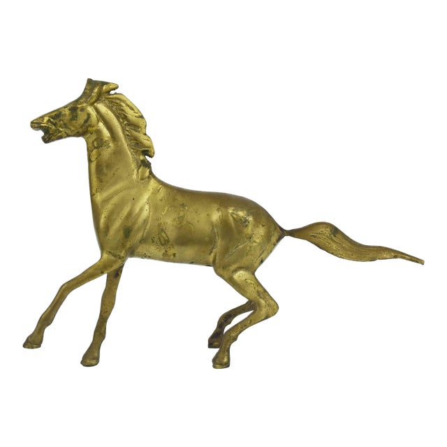 Mid 20th Century Solid Brass Running Stallion Horse Ranch Equestrian Sculpture For Sale