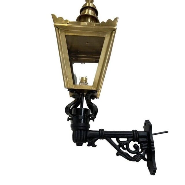 Traditional Brass Wall Lantern with Ornate Cast Iron Bracket For Sale - Image 10 of 15