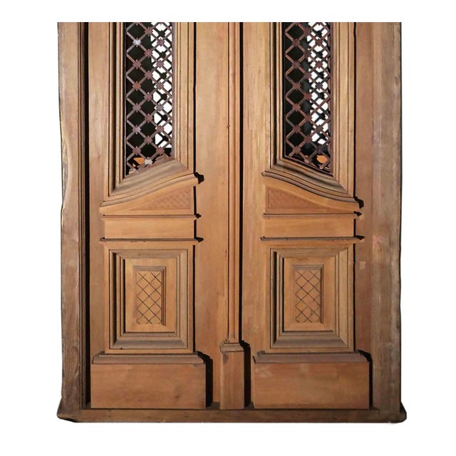 Antique Arched Large Carved Double Entry Doors For Sale - Image 4 of 5