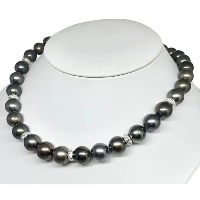 Diamond Tahitian Pearl 18k Gold Necklace Certified For Sale In New York - Image 6 of 10
