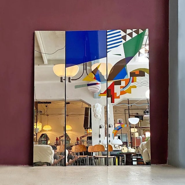 Large Modern Italian Decorative Mirror with Multicolored Abstract Design, 1980s For Sale - Image 3 of 10