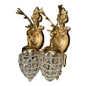 Late 20th Century French Louis XVI Gold Deer Wall Lamps/ Sconces - Pair of 2 PCS