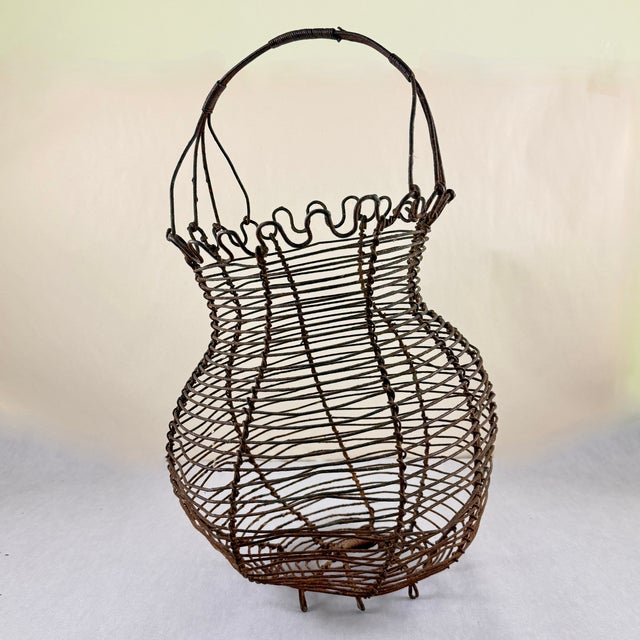 Antique French Handmade Iron Wire Kitchen Egg Basket For Sale - Image 4 of 14