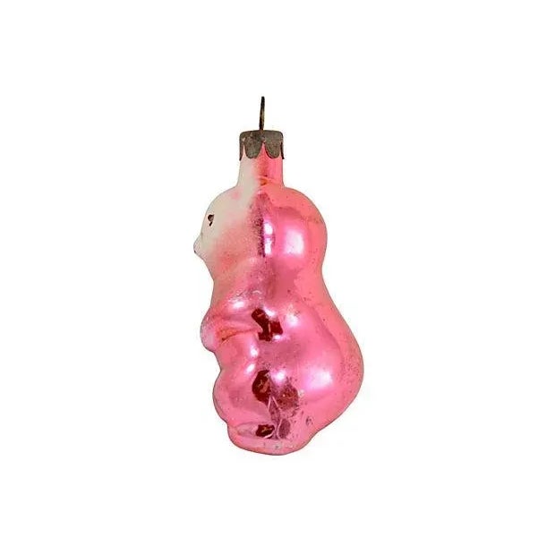 Mid-Century Modern Midcentury Fuchsia Pink Bear Glass Ornament For Sale - Image 3 of 5