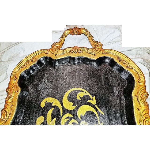 1950s Black and Gold Plated Serving Tray For Sale - Image 4 of 7