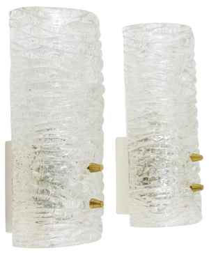 Mid-Century Brass & Textured Glass Sconces attributed to J. T. Kalmar for Kalmar, Austria, 1950s, Set of 2