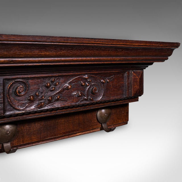 Brown 4 Hook Antique Cloakroom Coat Rack, English, Reception Valet, Edwardian, c.1905 For Sale - Image 8 of 10