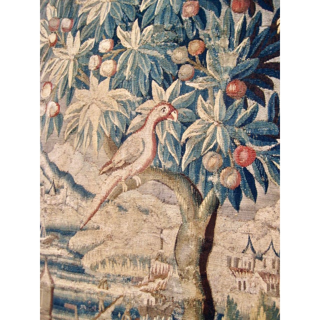French Aubusson Verdure Two Peacocks, Parrot and Boats 18 Century For Sale - Image 9 of 17