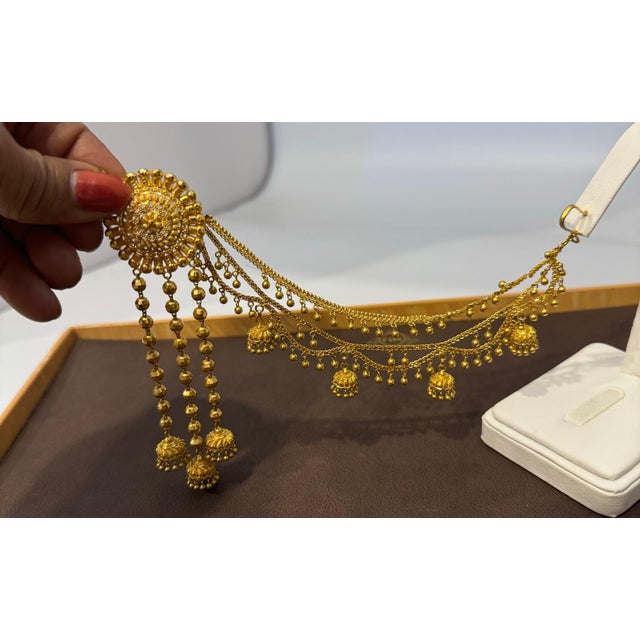 Vintage 22K Gold Drop Earrings with 'Attached' Champasaralu / Ear Chains, 72 GM For Sale - Image 11 of 18