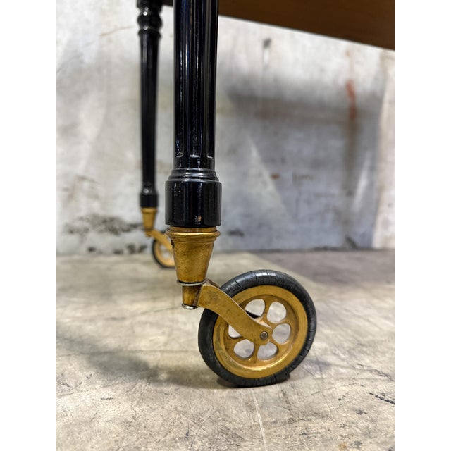 Wood 1940s Regency Ebonized & Bronze-Mounted Drinks Cart — In the Manner of Maison Jansen, Paris For Sale - Image 7 of 16