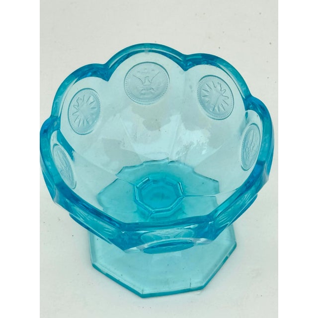 1950s Cerulean Blue Art Glass Vintage Mid Century Coin Dot Art Glass Nut Bowl For Sale - Image 4 of 5