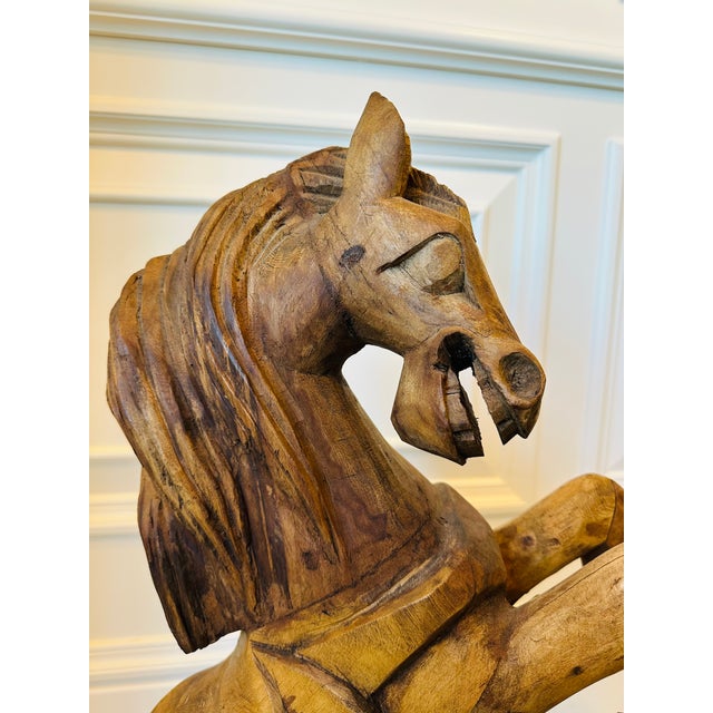 Wood Vintage 28” Handcarved Wood Horse Sculpture For Sale - Image 7 of 11
