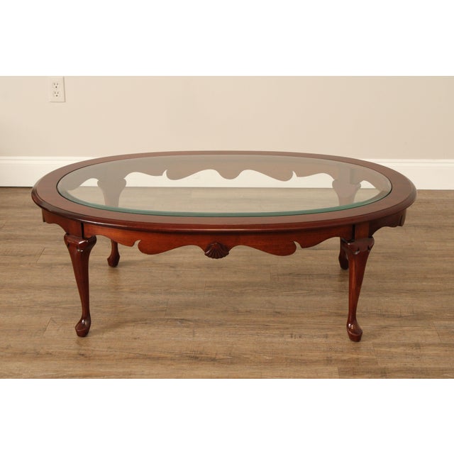 Queen Anne Style Carved Cherry Oval Glass Top Coffee Table Chairish