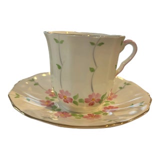 Art Deco Hand Painted Adderly Studio Demitasse Teacup and Saucer, Circa 1926-1947 For Sale