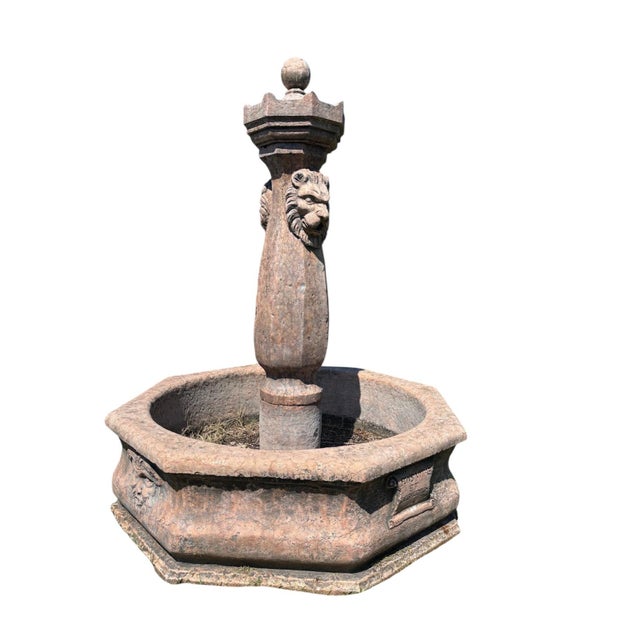 Beige Fountain with Lions and Octagonal Base in Verona Red Marble, 1970s For Sale - Image 8 of 8