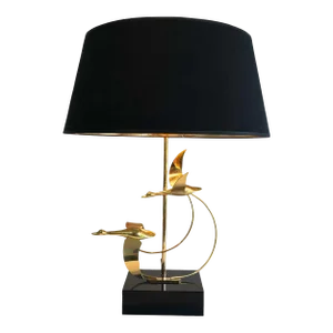 1970s French Flock of Wild Geese Brass Table Lamp