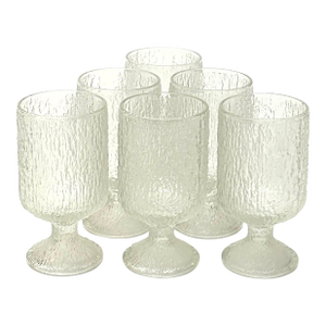 Mid Century Footed Ice Textured Drinking Glasses by Indiana Glass - Set of 6