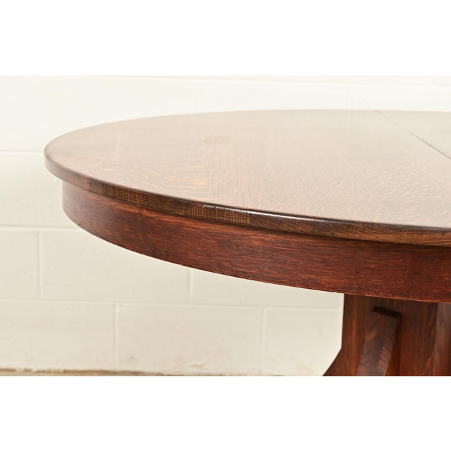 Stickley Brothers Antique Mission Oak Arts & Crafts Pedestal Extension Dining Table, Circa 1910 For Sale In South Bend - Image 6 of 13