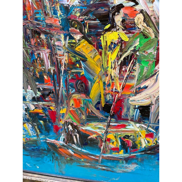 Nguyen Lam Abstract Expressionist Harbor Scene Original Oil Painting, Signed For Sale - Image 11 of 12