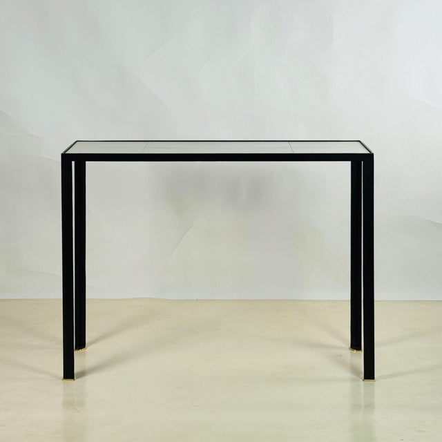 Art Deco 'Corniche' Wrought Iron, Brass and Parchment Top Console by Design Frères For Sale - Image 3 of 7
