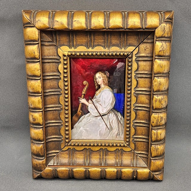 Wood Unknown Artist, Portrait of Maria Ruthven von van Dyck, 1890s, Enameled, Framed For Sale - Image 7 of 7