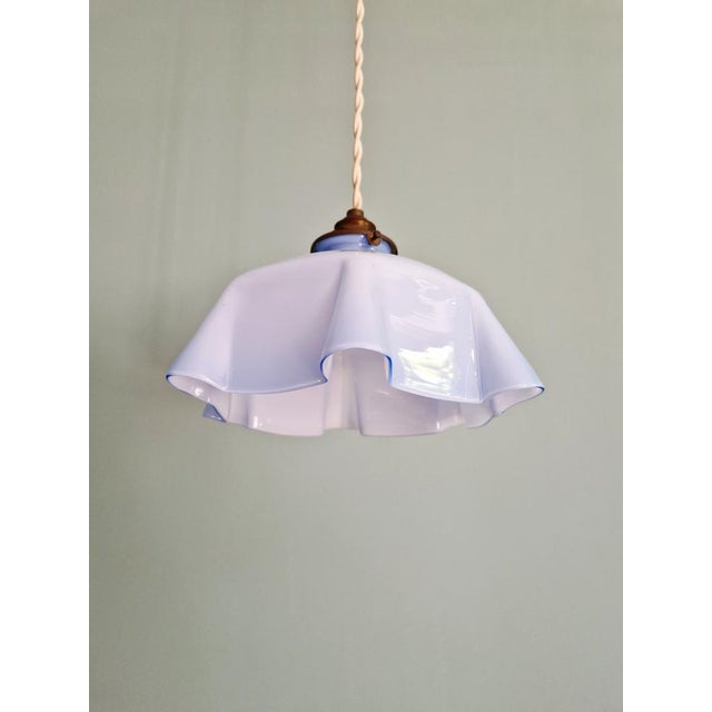 1920s Art Deco Pendant Light in Pleated Mauve Opaline Glass, 1920s For Sale - Image 5 of 13